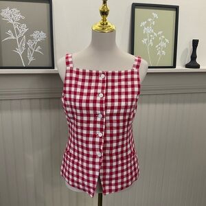 WAYF Red White Gingham Button Front Tank Top Linen Blend – Small